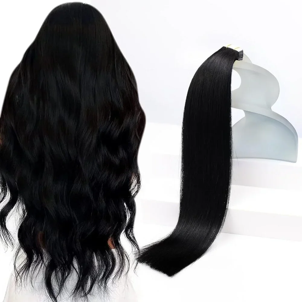 Tape in Hair Extensions Human Hair 22inch Long Straight Remy Natural
